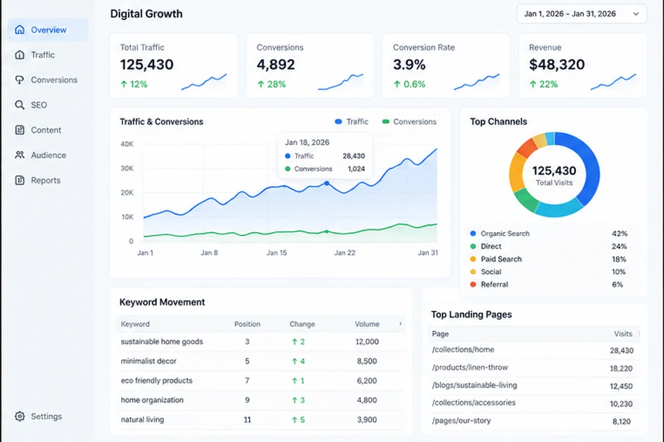 SEO ve dijital büyüme analiz paneli