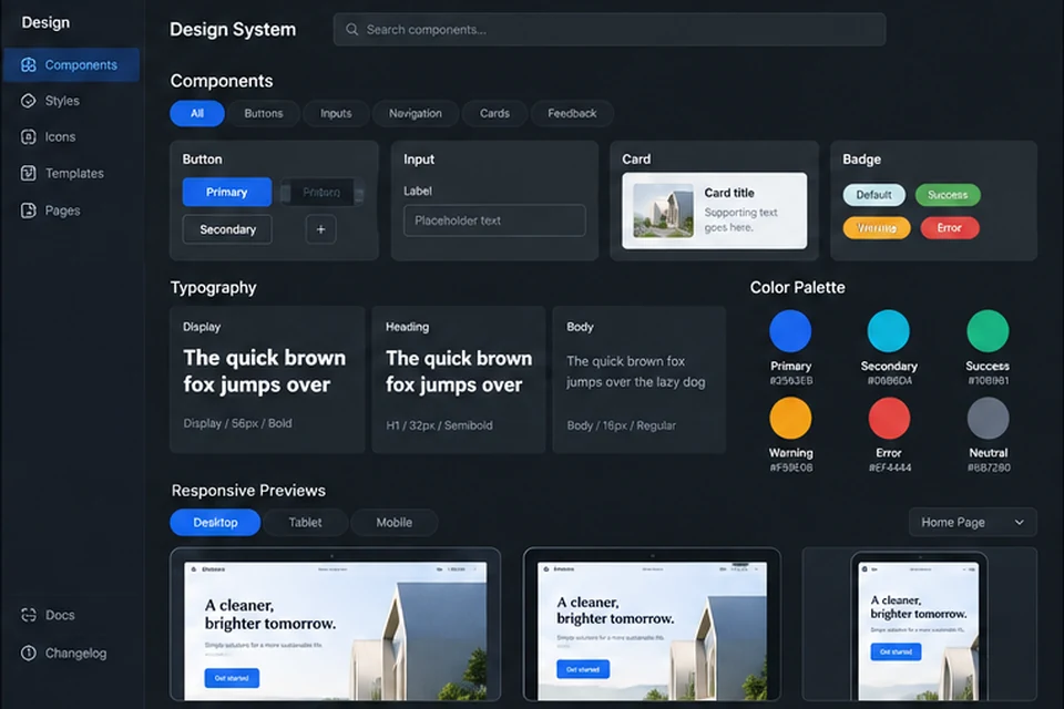 Modern UI tasarım sistemi ve bileşen kütüphanesi